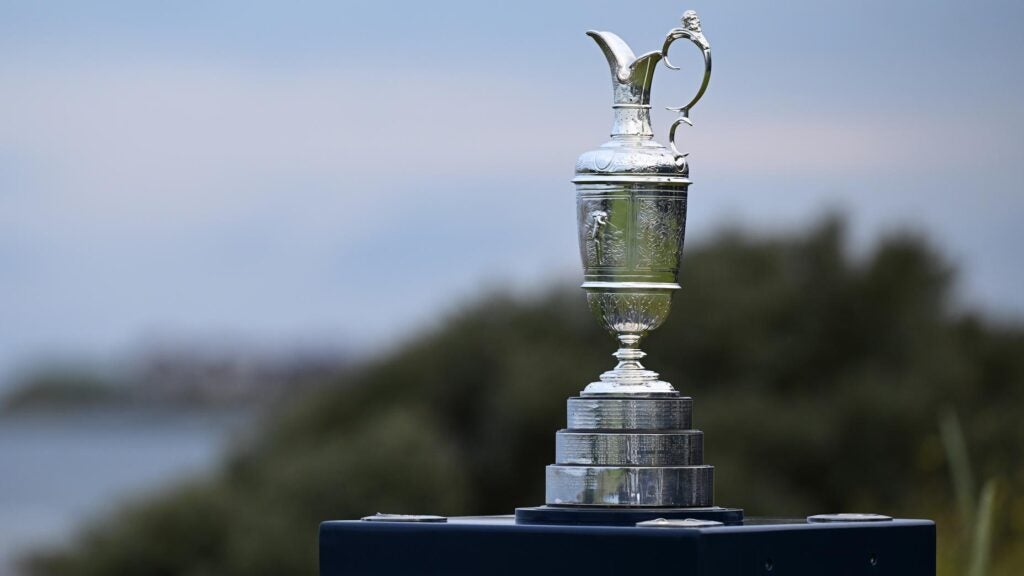 The Claret Jug pictured by ocean at Royal Troon during 2024 Open Championship