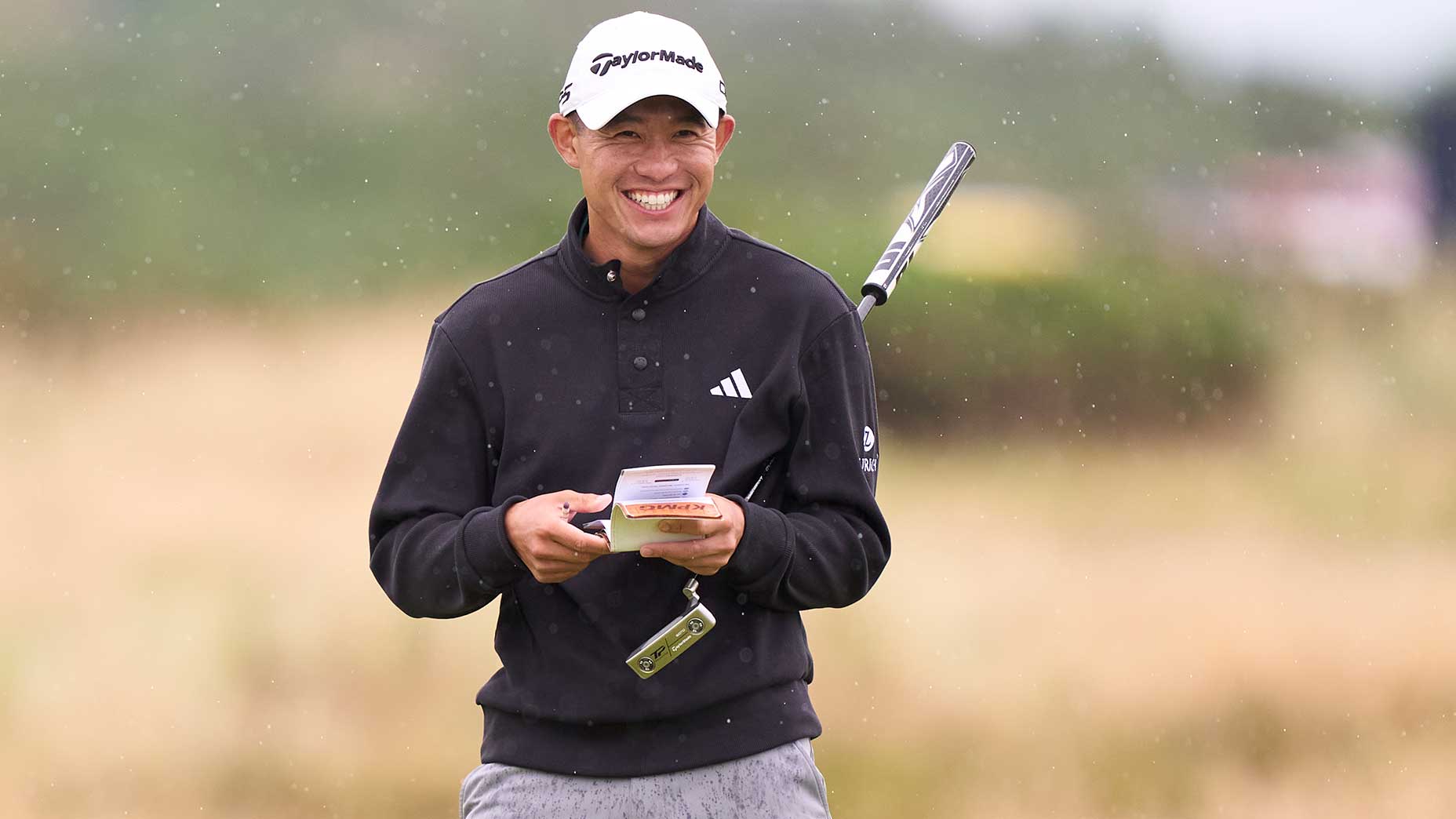 collin morikawa smiles at the 2024 open championship