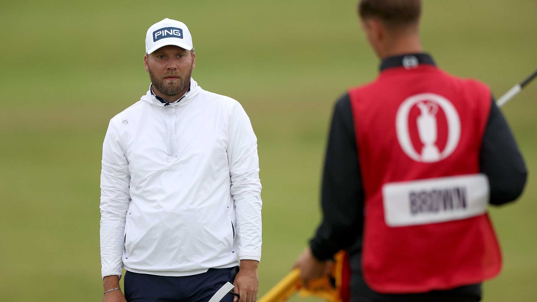 Daniel Brown looks over a putt during the first round of the Open Championship on Thursday.