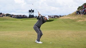 Russell Henley of the United States plays a shot on the sixth hole on day four of The 152nd Open championship at Royal Troon