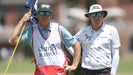 Joel Dahmen (right) and caddie Geno Bonnalie at the Charles Schwab Challenge at Colonial Country Club on May 23, 2024, in Fort Worth, Texas.