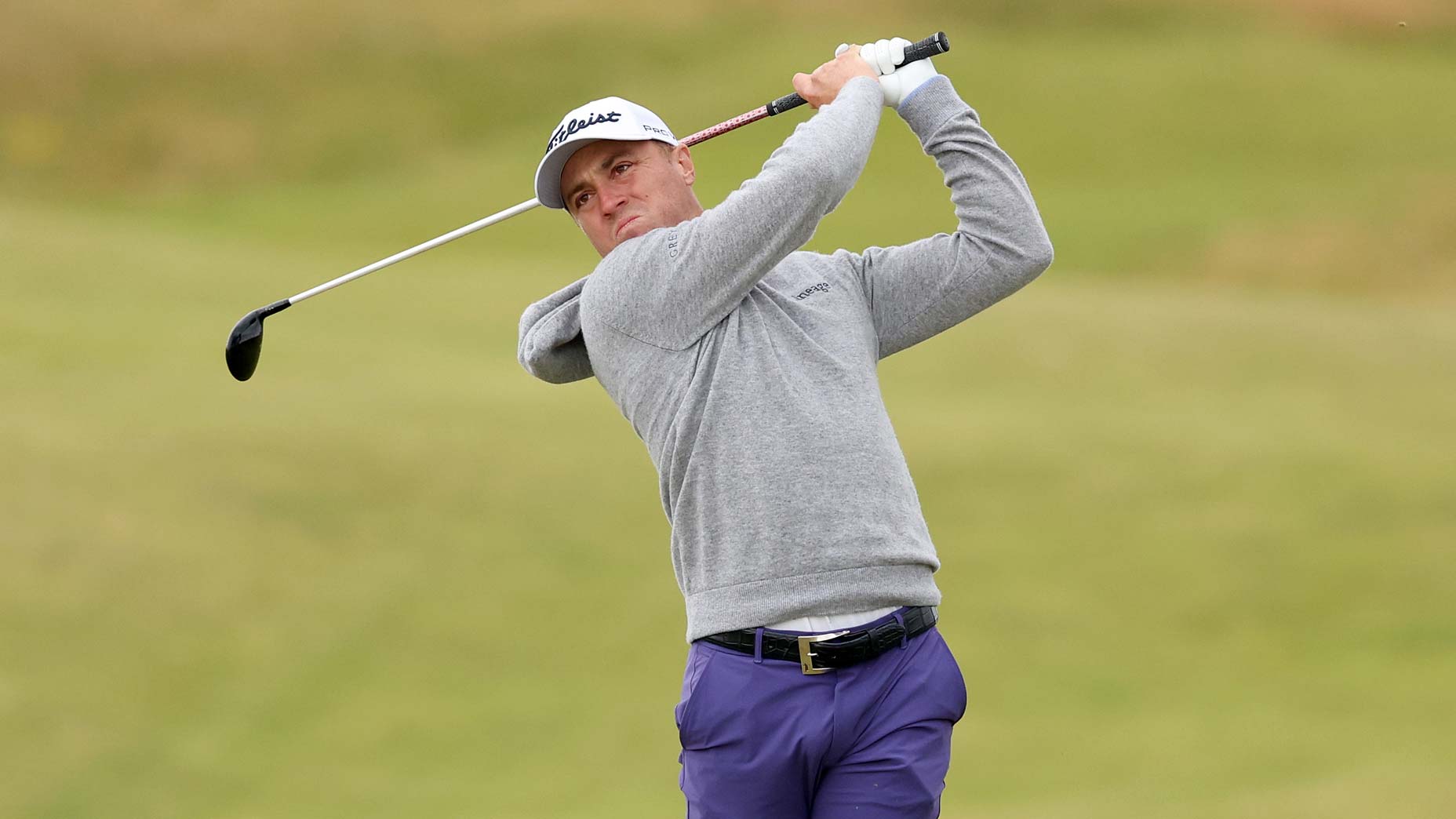 Pro golfer Justin Thomas hits hybrid at 2024 Open Championship