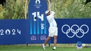Pro golfer Matthieu Pavon hits drive during practice at 2024 Paris Olympics