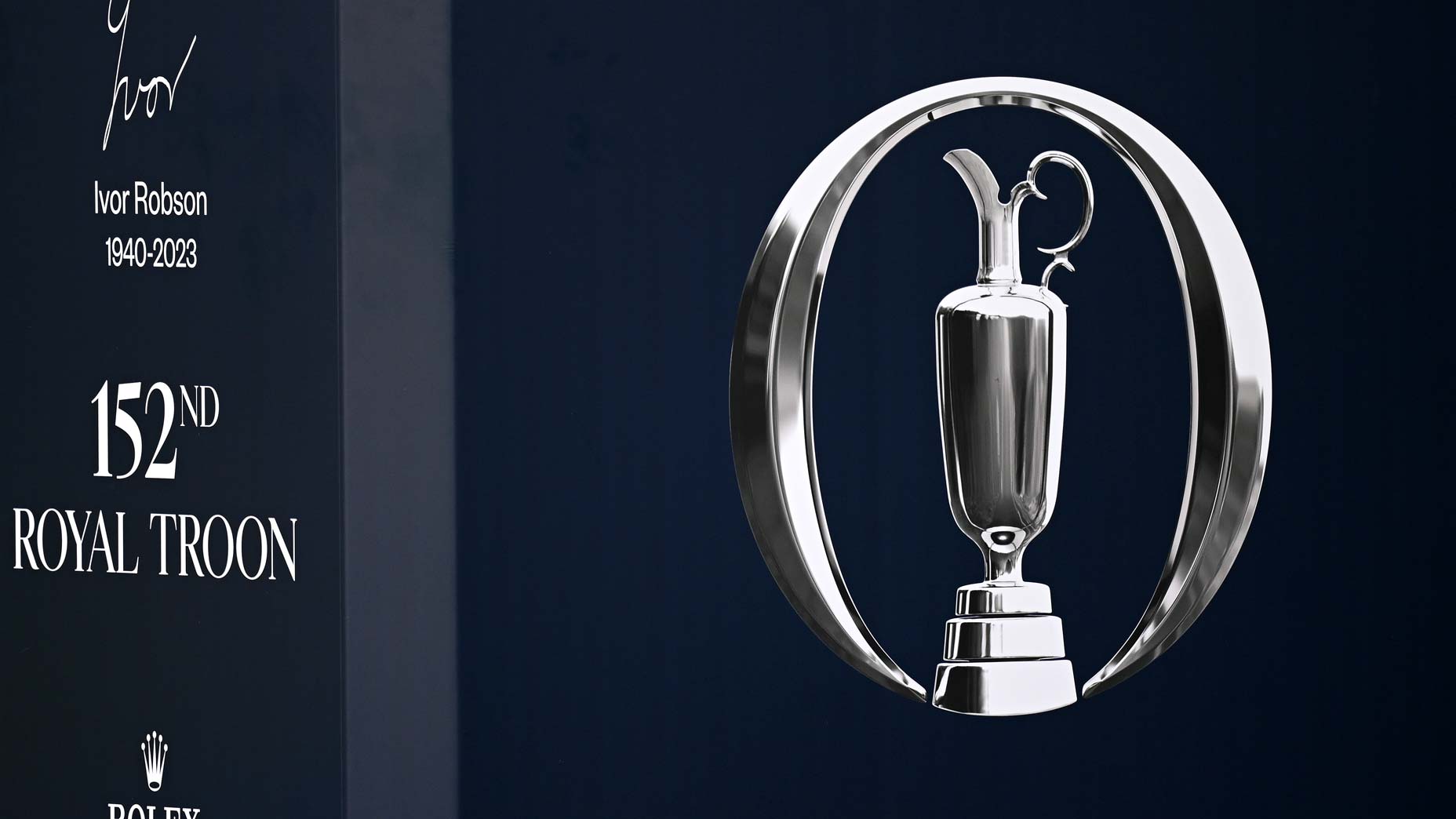 A 2024 Open Championship logo of the Claret Jug at Royal Troon