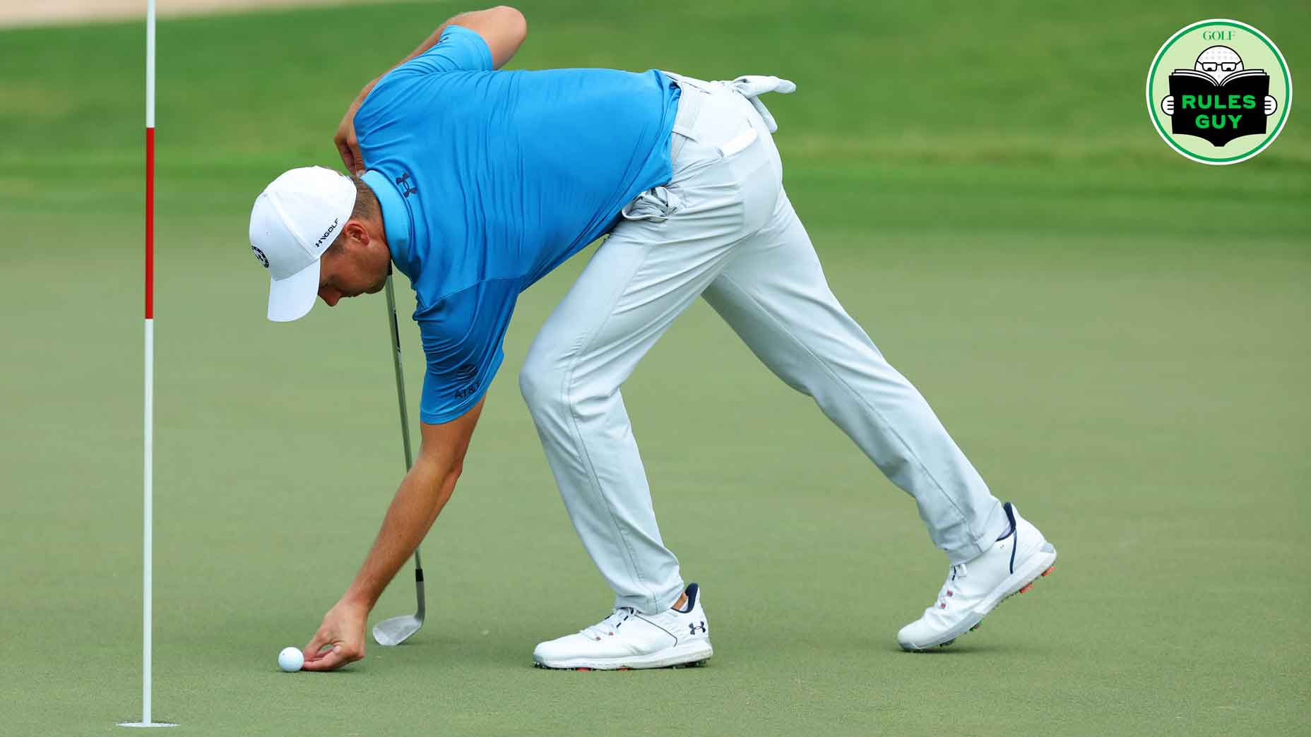 Jordan Spieth of the United States marks his ball on the first green during the first round of the TOUR Championship at East Lake Golf Club on August 24, 2023 in Atlanta, Georgia.