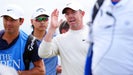 Pro golfer Rory McIlroy gestures during practice at 2024 Open Championship