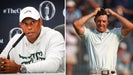 tiger woods speaks at podium separated from rory mcilroy u.s. open grimace