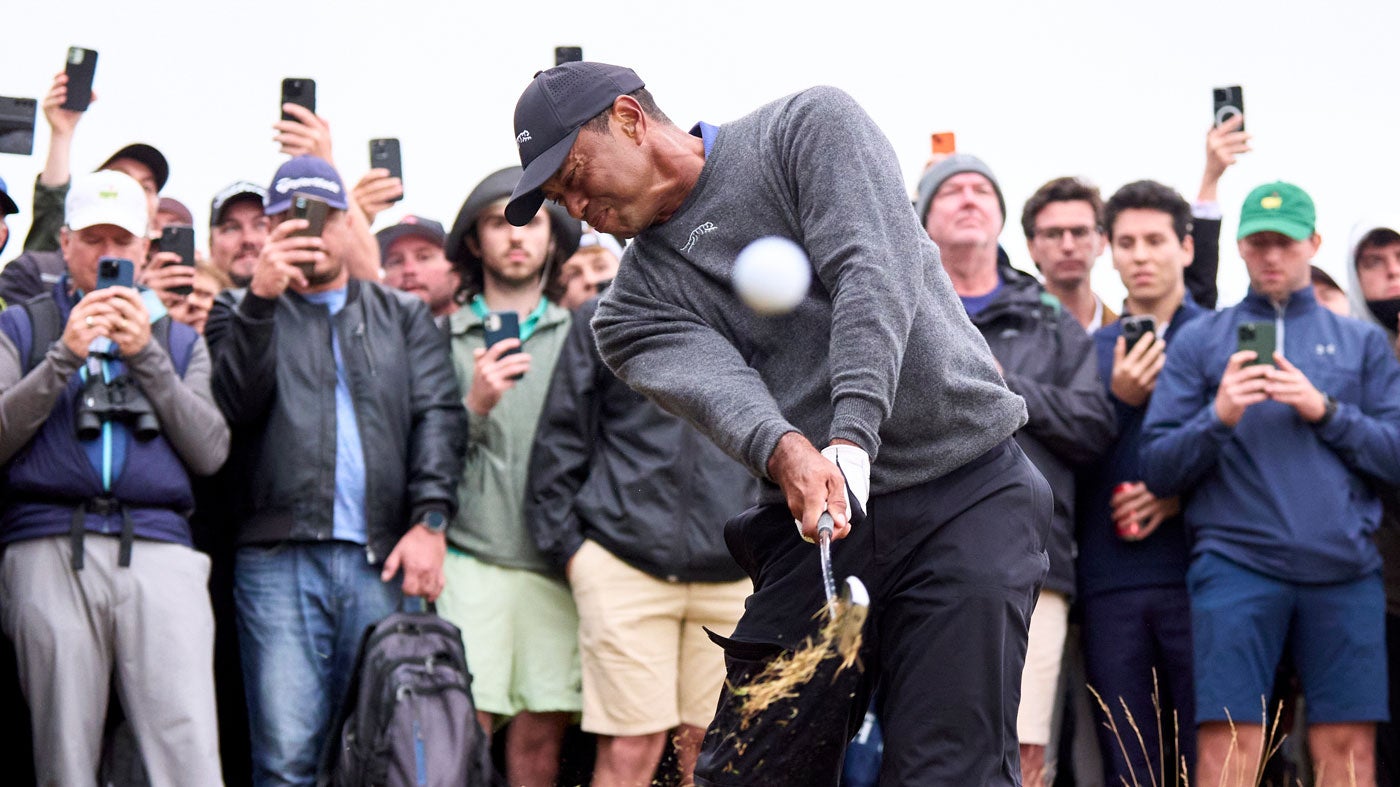 Tiger Woods of the United States looks on on day one of The 152nd Open championship at Royal Troon on July 18, 2024 in Troon, Scotland