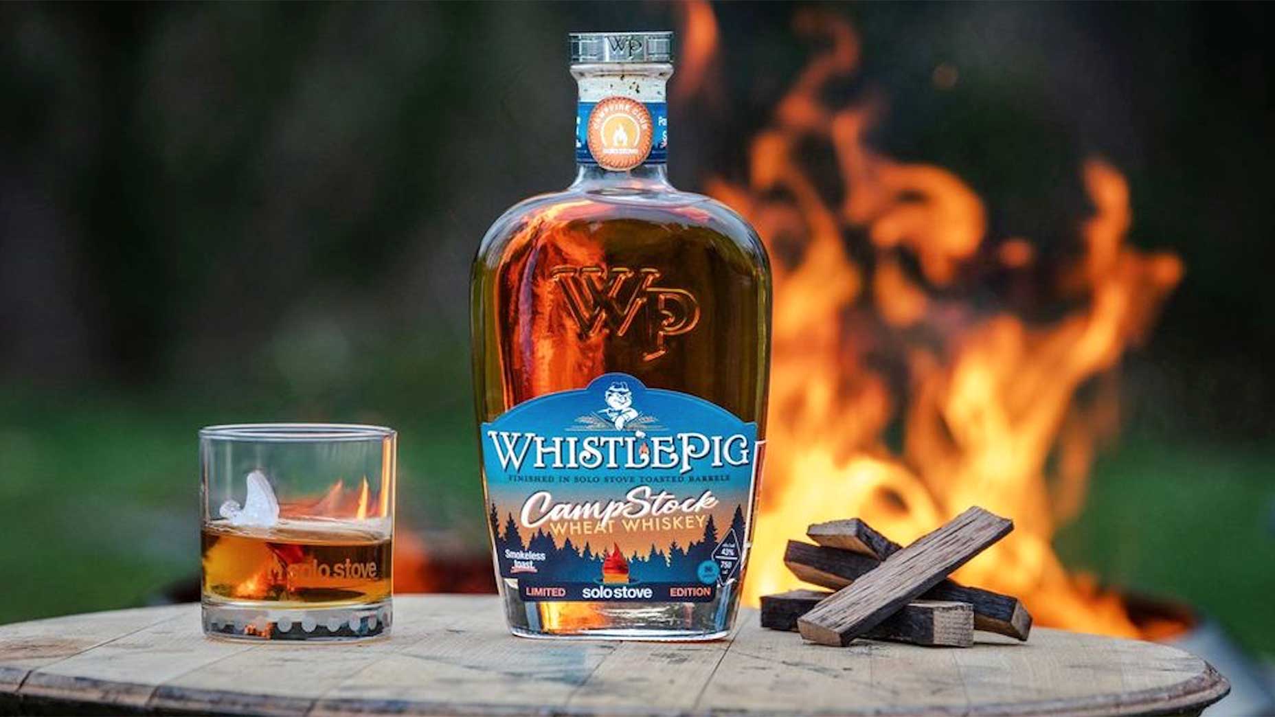 A bottle of whistlepig camp stock whiskey