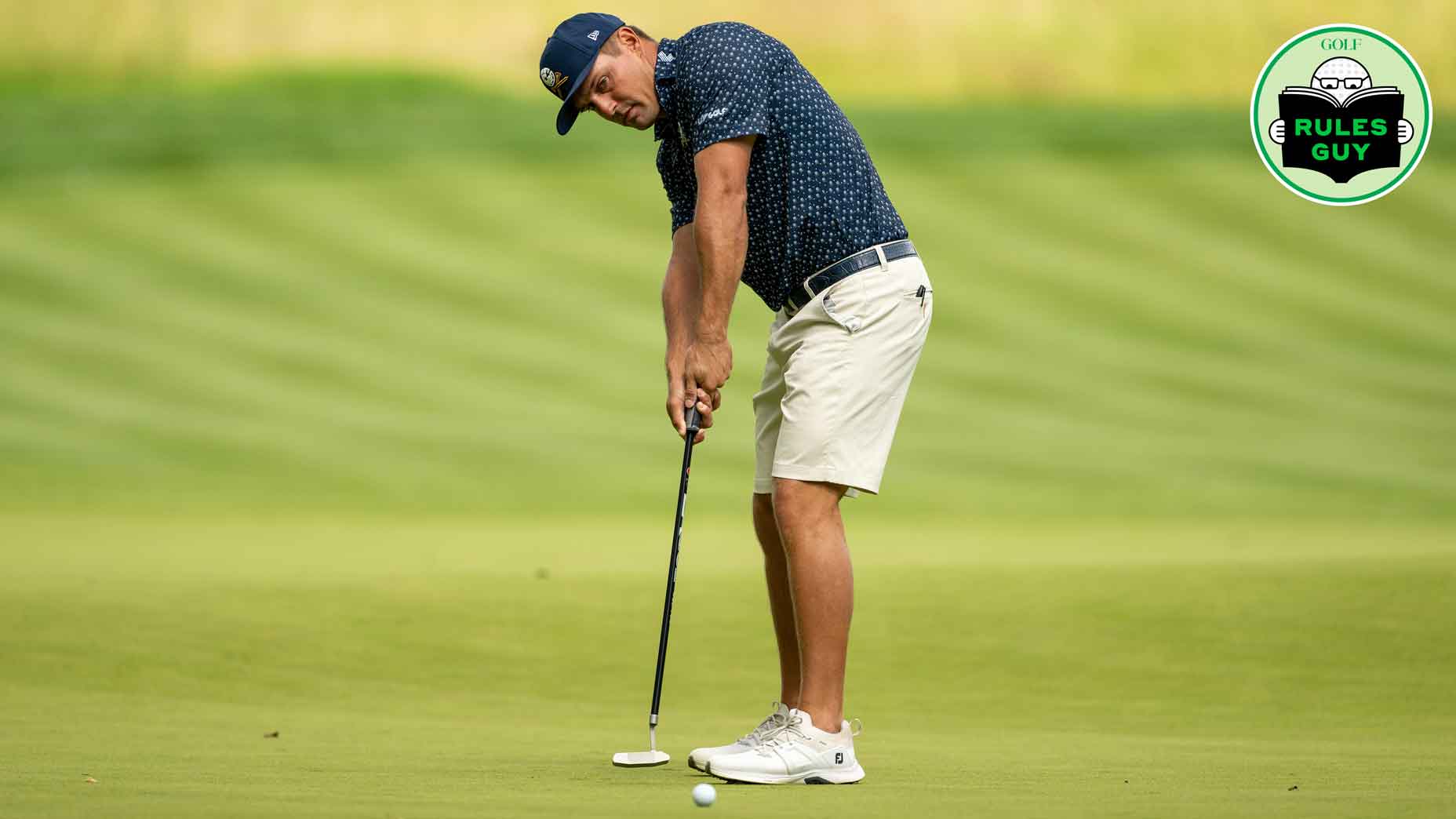 Bryson DeChambeau of Crushers GC putts on hole 5 during day 1 at JCB Golf & Country Club on July 26, 2024 in Uttoxeter, England.