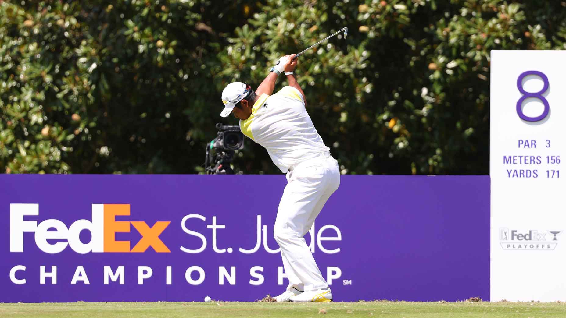 Hideki Matsuyama plays a shot at the FedEx St. Jude Championship.