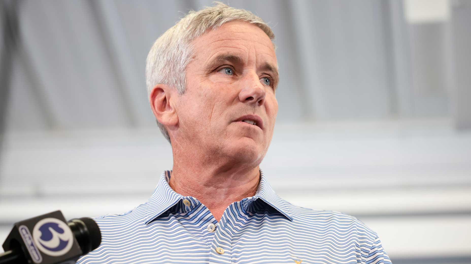 Jay Monahan speaks to the media at the Travelers Championship.