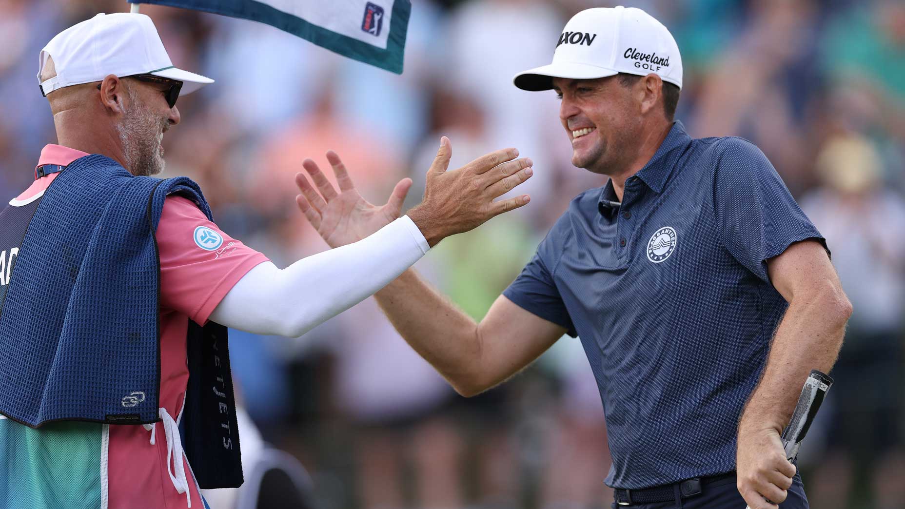 Keegan Bradley celebrates winning the BMW Championship.