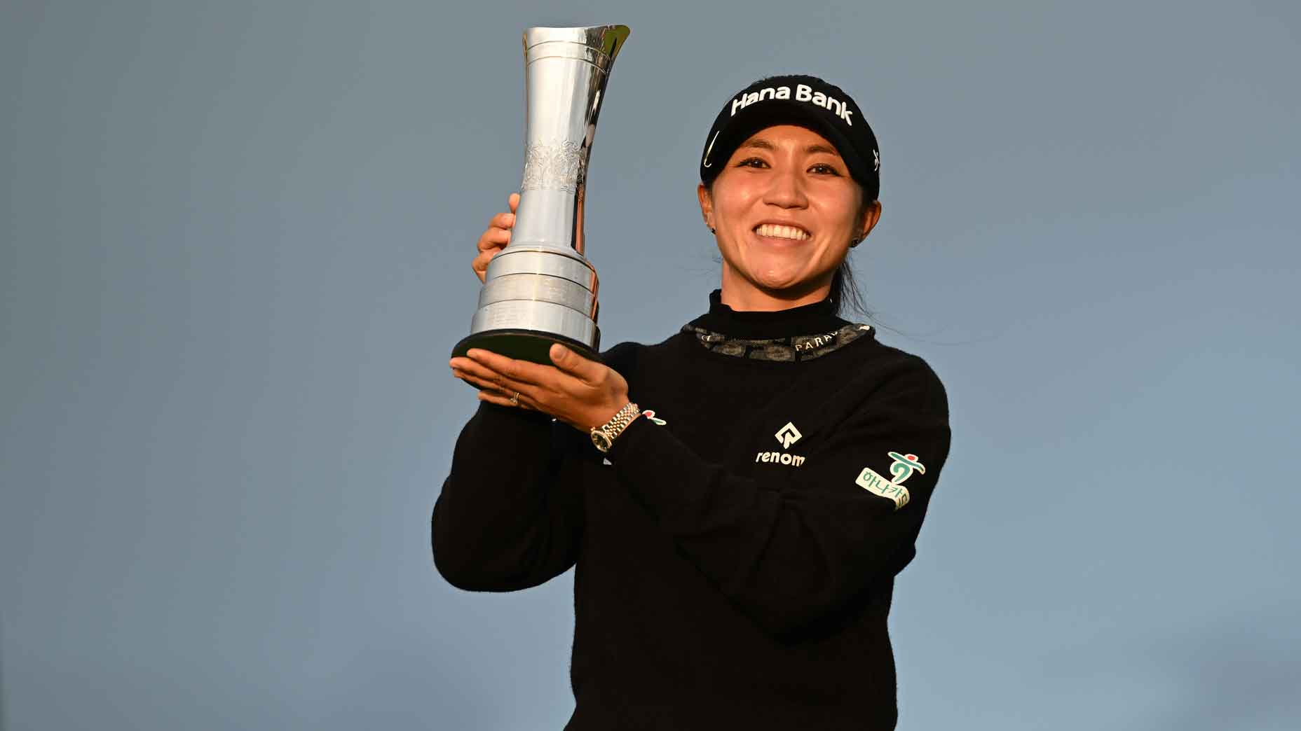 New Zealand's Lydia Ko lifts the AIG Women's Open trophy after winning day four of the AIG Women's Open at St Andrews Old Course on August 25, 2024 in St. Andrews, Scotland.