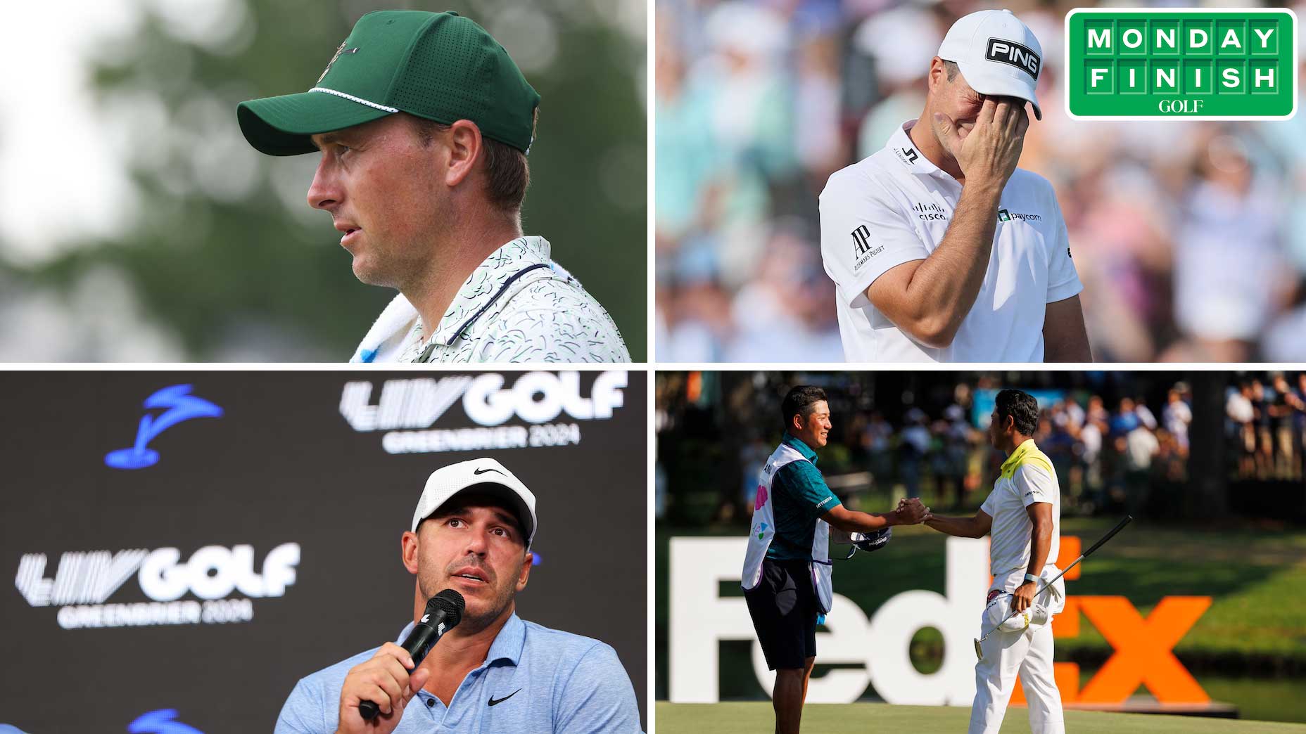 Jordan Spieth, Viktor Hovland, Hideki Matsuyama and Brooks Koepka (clockwise from top left) were among the golfers with busy weeks.