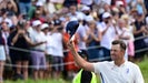 Victor Perez gestures towards spectators at the Olympics.