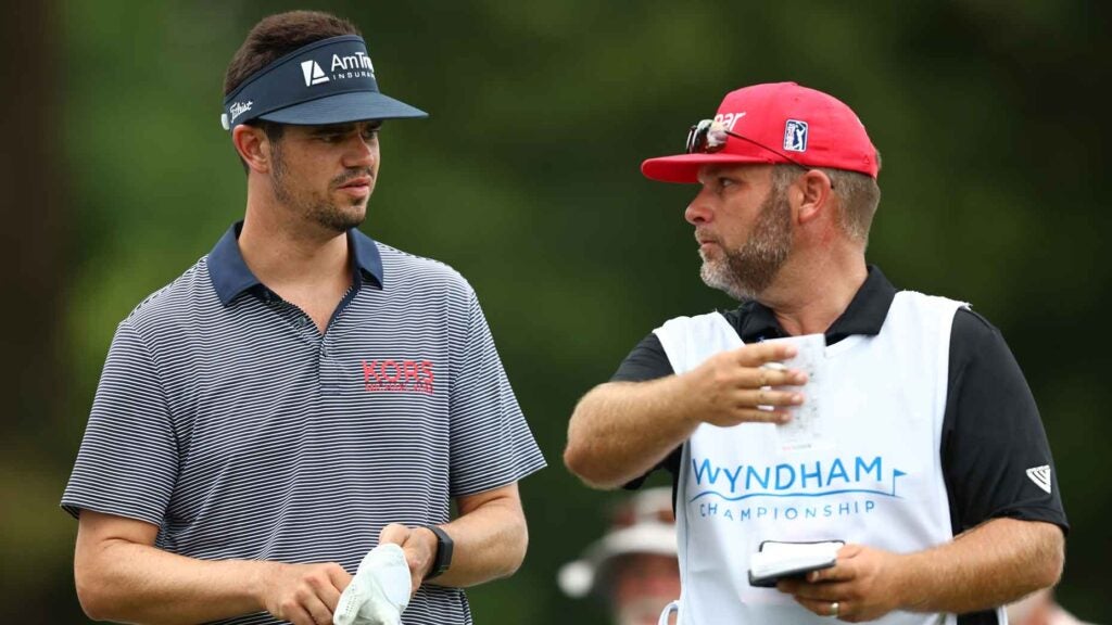 Beau Hossler of the United States plays his shot from the 16th tee during the first round of the Wyndham Championship at Sedgefield Country Club on August 09, 2024 in Greensboro, North Carolina.