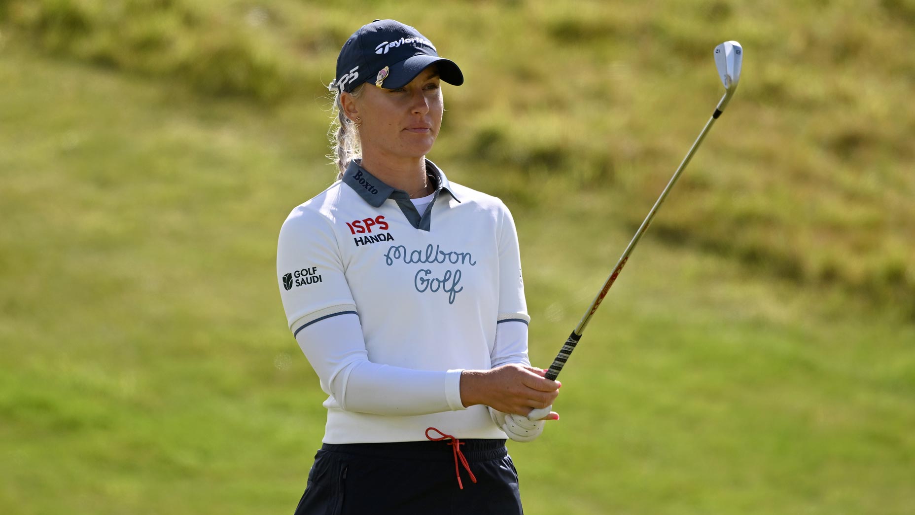 LPGA star Charley Hull prepares for her first shot at the 2024 Women's Scottish Open.