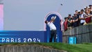 Pro golfer Hideki Matsuyama hits drive during 2024 Olympics at Le Golf National.
