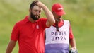 Jon Rahm of Team Spain reacts on the 18th green during Day Four of the Men's Individual Stroke Play on day nine of the Olympic Games Paris 2024 at Le Golf National on August 04, 2024 in Paris, France. (