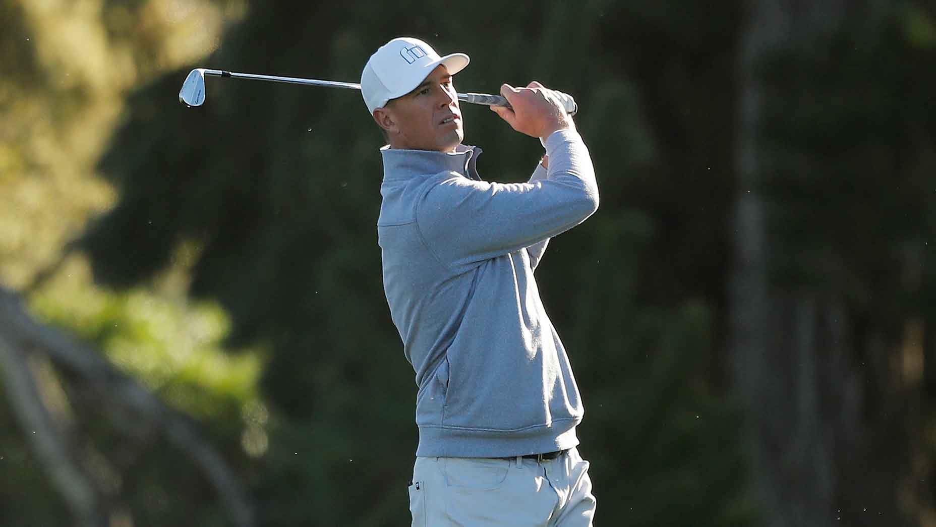 Matt Ryan of the Atlanta Falcons plays a shot on the fourth hole during the second round of the AT&T Pebble Beach Pro-Am at Monterey Peninsula Country Club on February 07, 2020 in Pebble Beach, California.