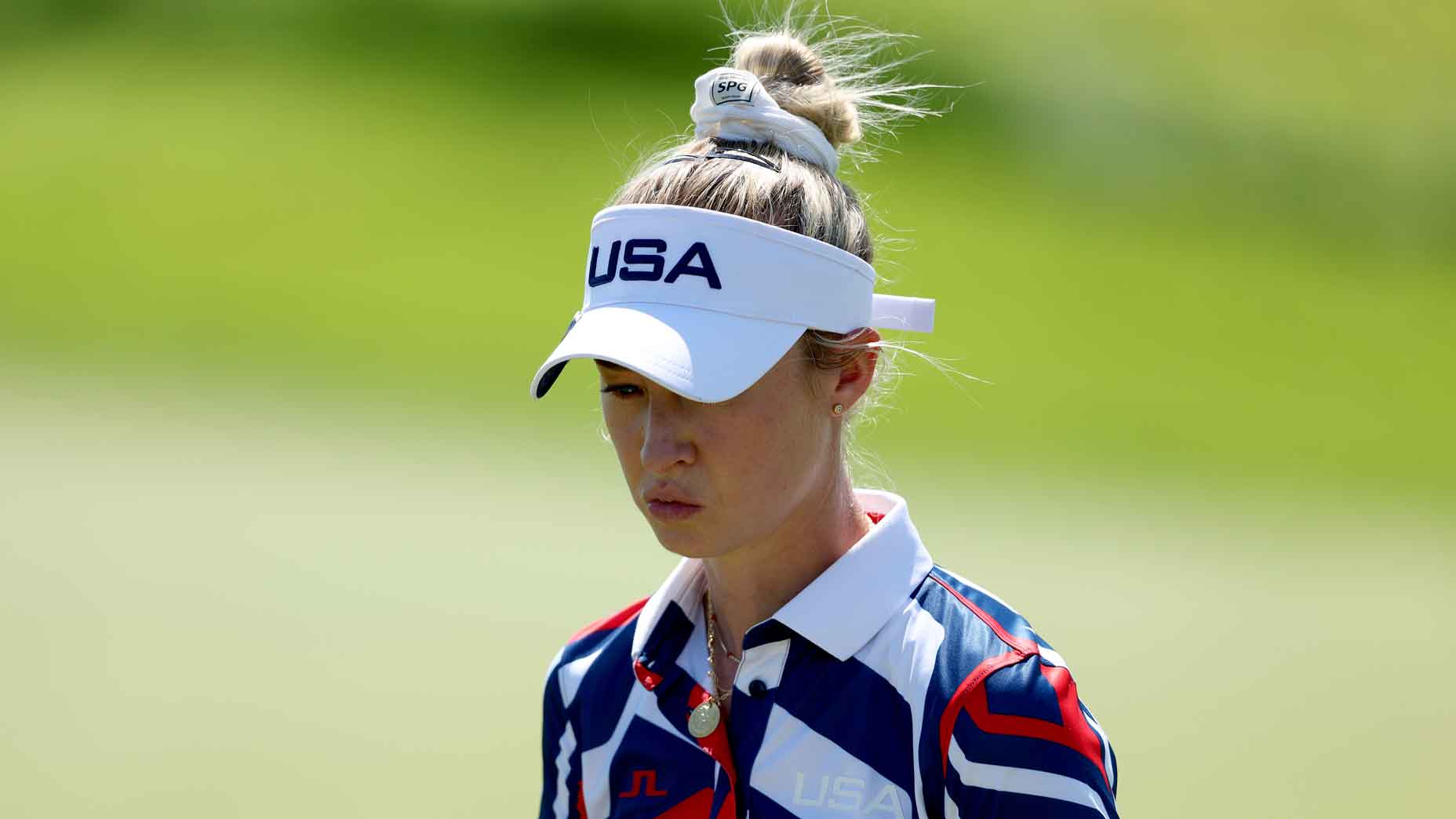 Nelly Korda's shank on the 15th hole at Le Golf National derailed her hopes of a medal. After the round, she addressed what went wrong.