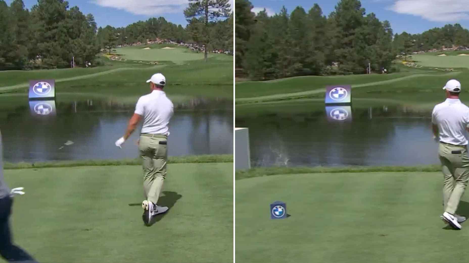 Rory McIlroy throws club into water after missed shot