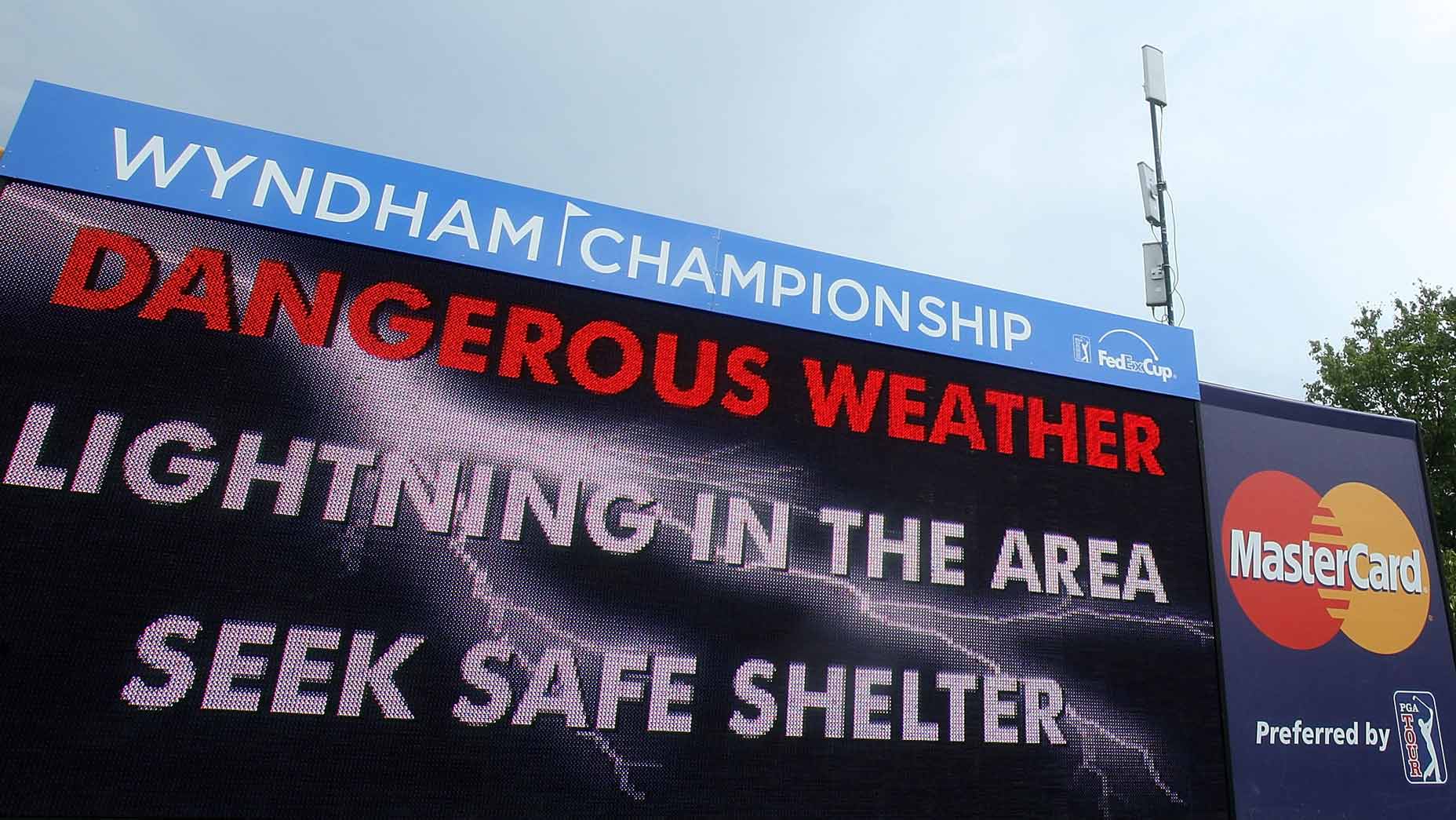 Wyndham Championship video board warns fans of rain and lightning