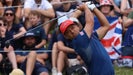 Xander Schauffele hits drive during third round of 2024 Olympics at Le Golf National