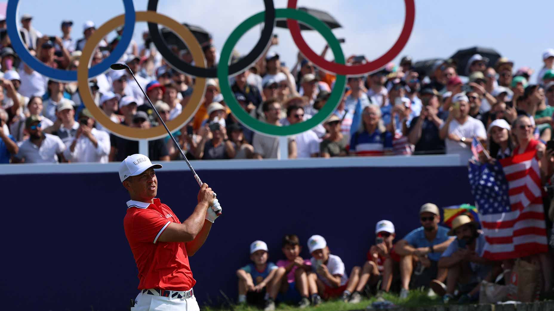 Pro golfer Xander Schauffele competes in round 1 of the men's golf individual stroke play of the Paris 2024 Olympic Games at Le Golf National.