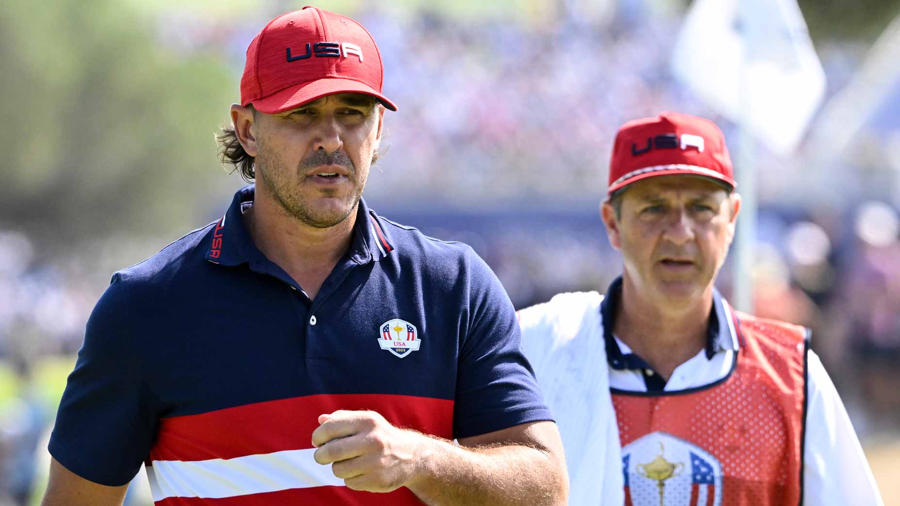 Brooks Koepka of United States plays during the 2023 Ryder Cup at Marco Simone Golf and Country Club. Rome, (Italy), October 1st, 2023.