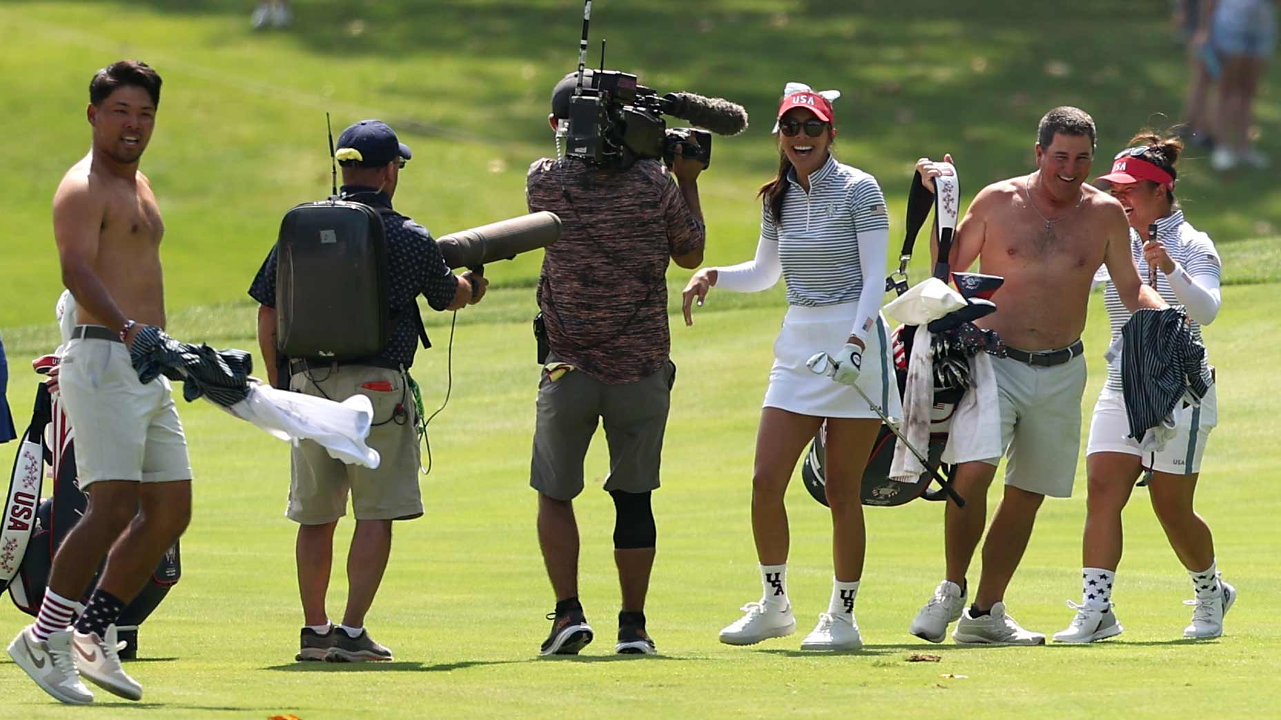 Solheim Cup caddies rip off their shirts after hole-out. Here’s the reason why