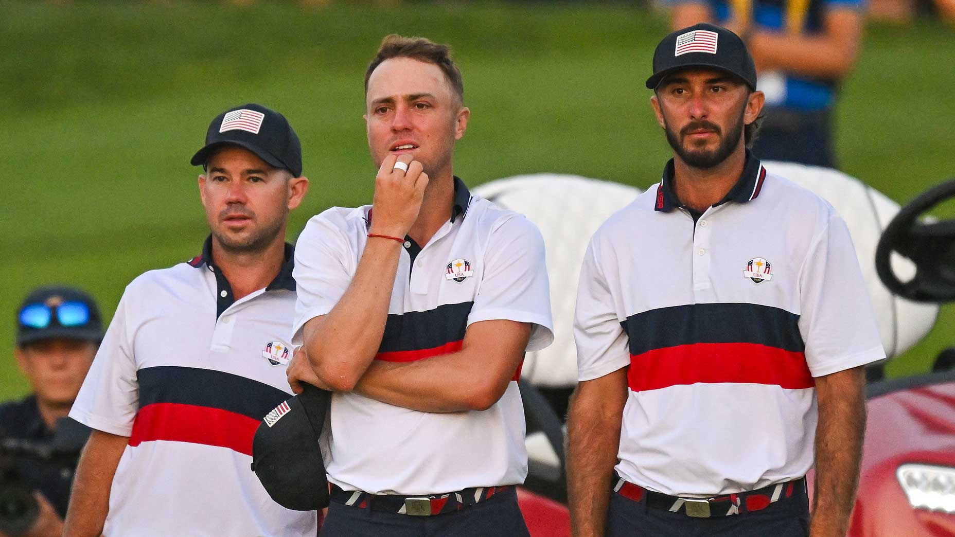 Brian Harman, Justin Thomas and Max Homa (shown here at last year's Ryder Cup) were among the players playing on the US Presidents Cup bubble.