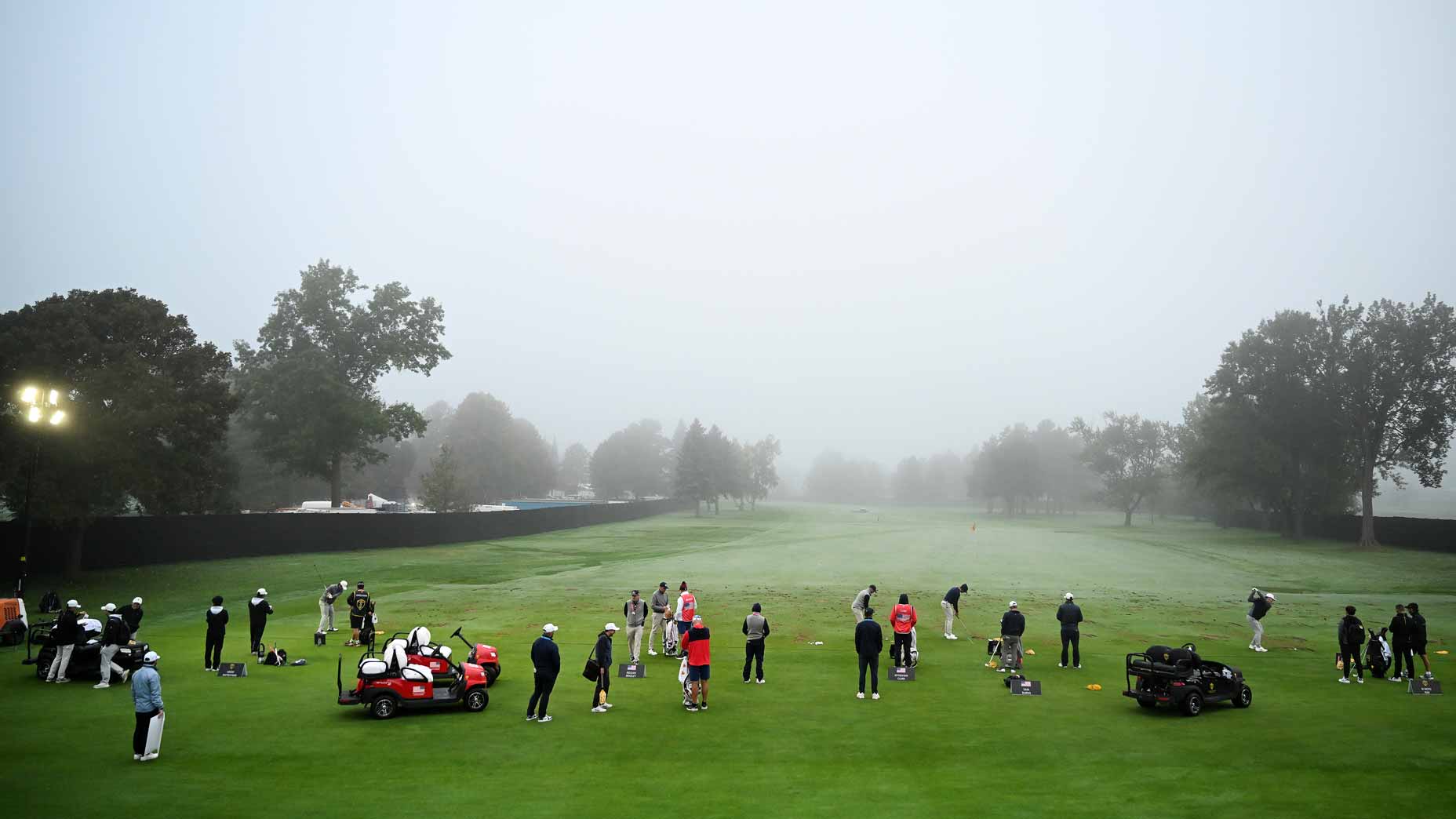 Presidents Cup games were postponed due to fog Saturday morning