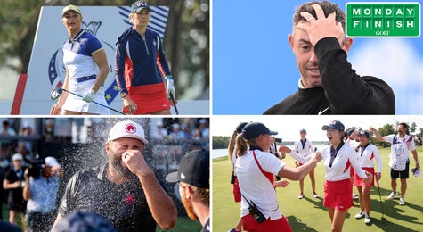 Charley Hull, Nelly Korda, Rory McIlroy, Rose Zhang, Stacy Lewis and Jon Rahm (clockwise from top right).