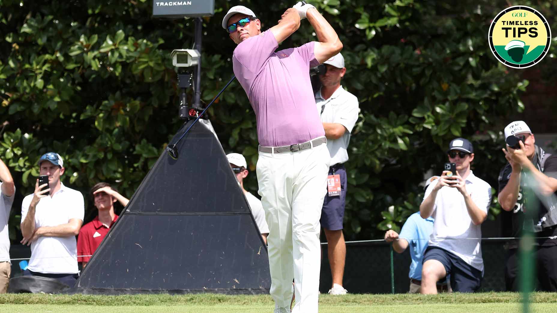 pro golfer adam scott hits a driver during the 2024 fedex cup qualifier