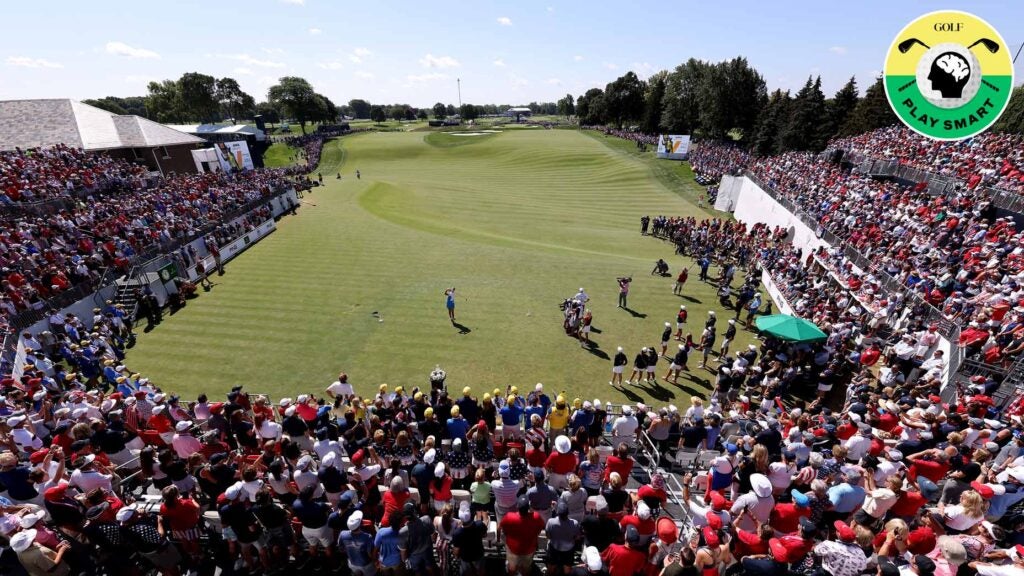 aerial view of the first tee at the 2021 solheim cup at inverness club in toledo, ohio