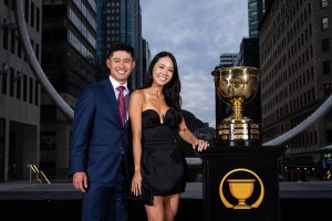 Kat and Collin Morikawa at the Presidents Cup gala