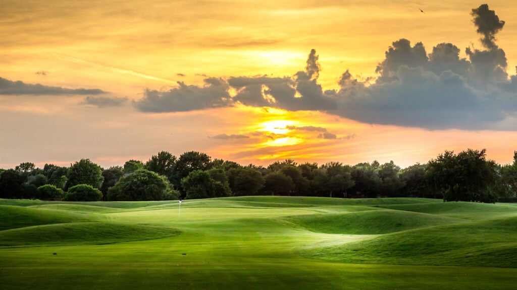 golf course at sunset