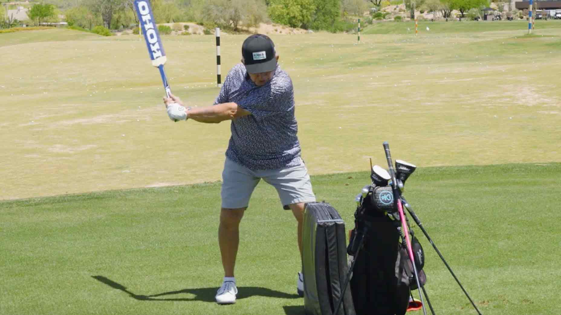 Peter Kostis says a clever drill to try when looking to gain clubhead speed is simply using an old hockey stick. Here's how it works