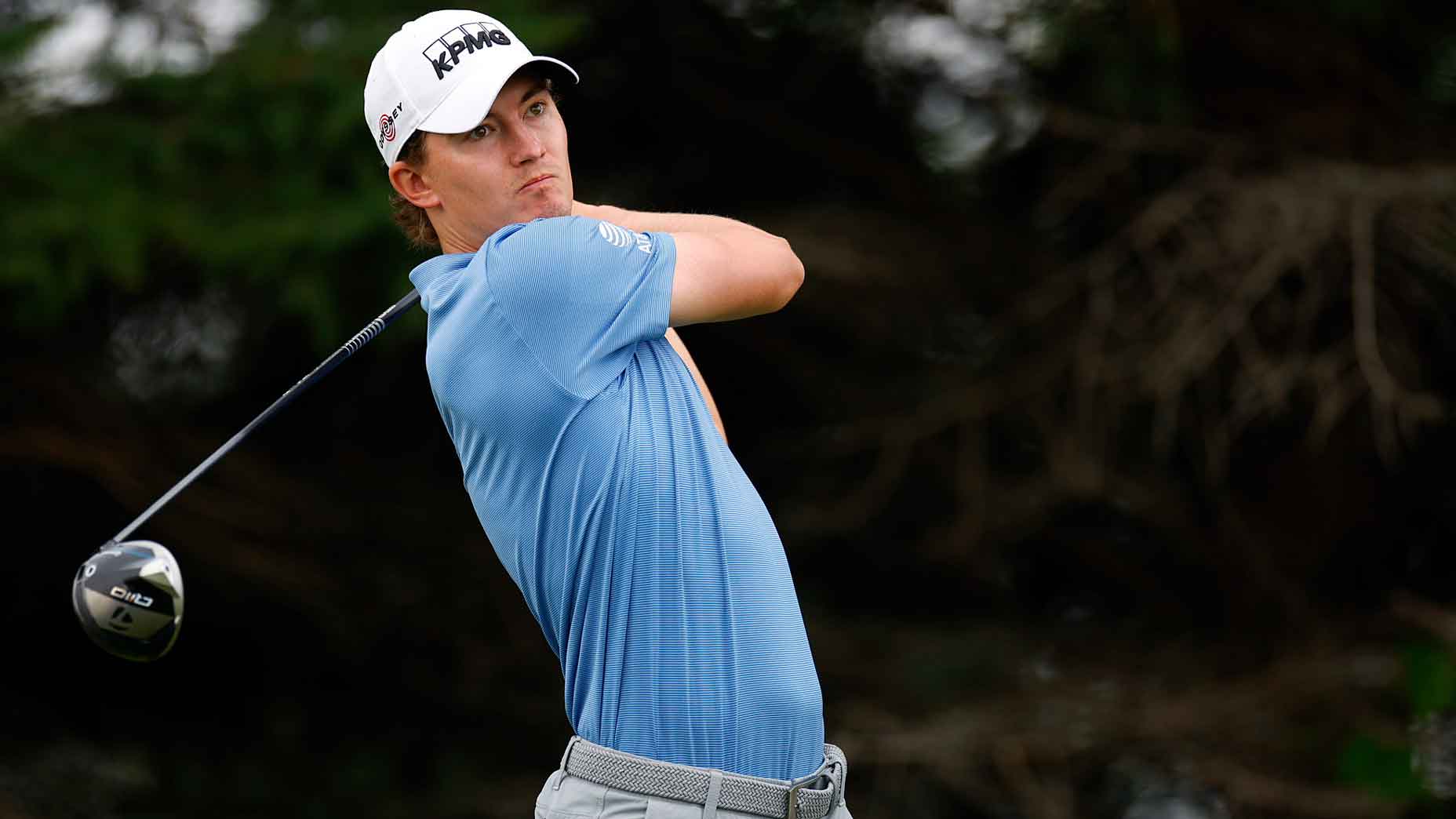 Maverick McNealy of the United States plays his shot from the second tee during the second round of the 3M Open at TPC Twin Cities on July 26, 2024 in Blaine, Minnesota.