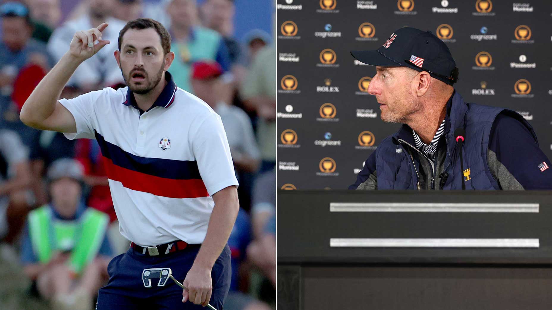 Pro golfer Patrick Cantlay plays on HatGate controversy at 2023 Ryder Cup; US Presidents Cup captain Jim Furyk speaks to the media.