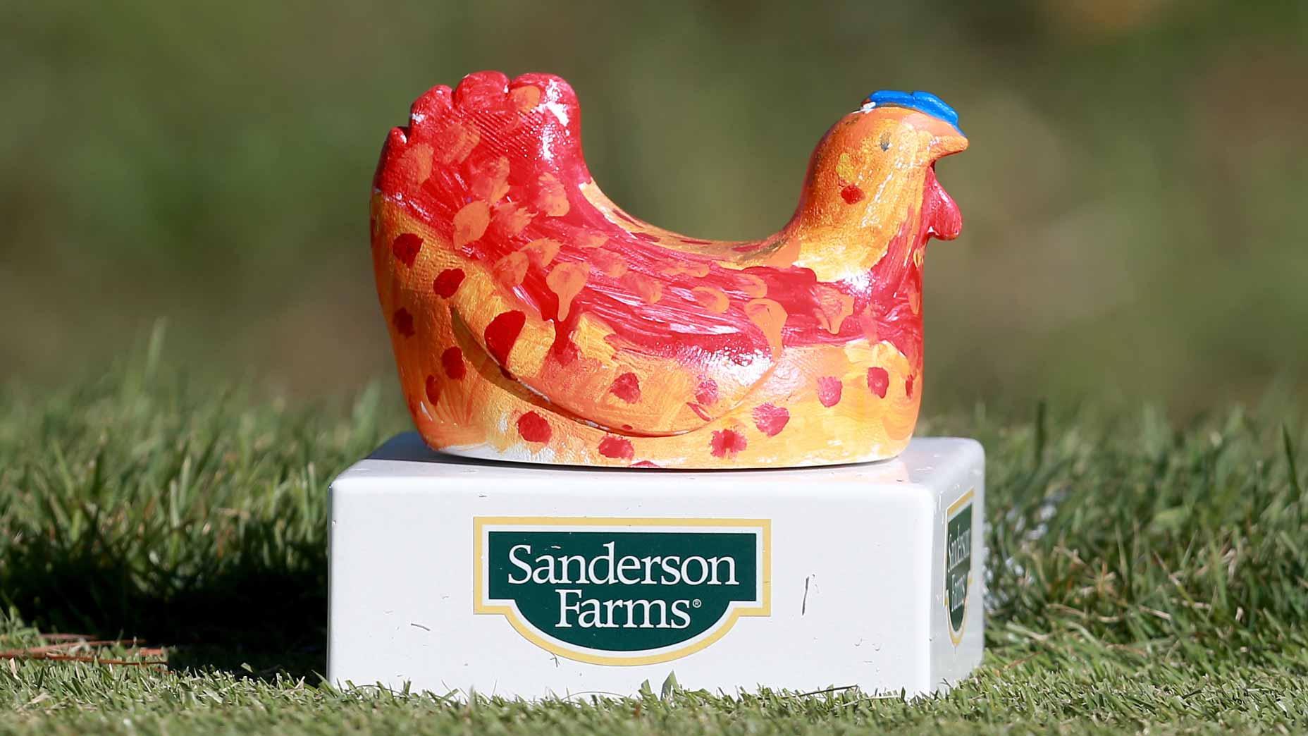 A tee marker pictured during the final round of the 2024 Sanderson Farms Championship at The Country Club of Jackson.