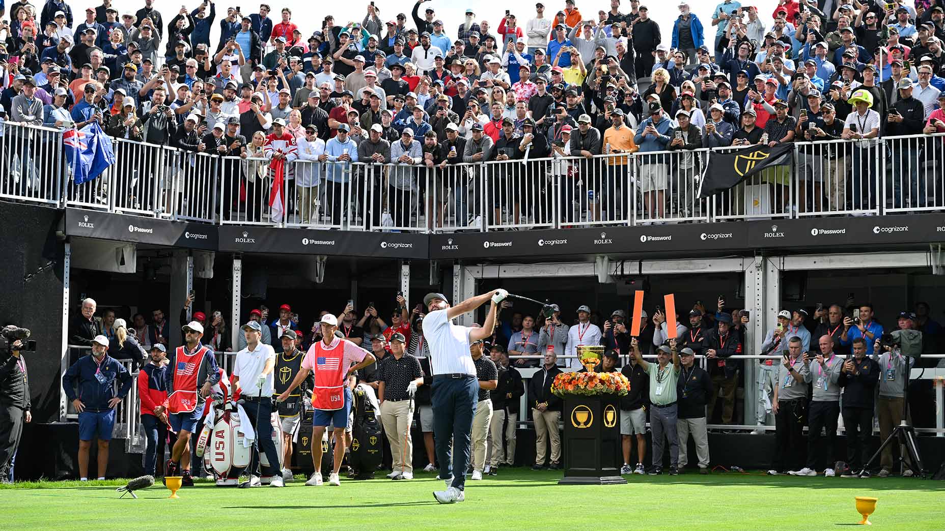 Scottie Scheffler tees off during the first day of the 2024 Presidents Cup.