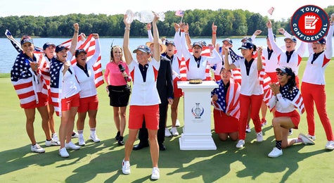 The U.S. Solheim Cup team celebrates its win.