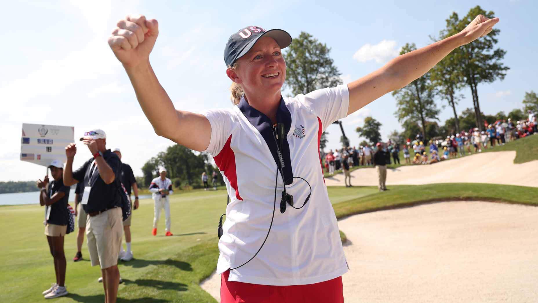 stacy lewis celebrates winning the solheim cup