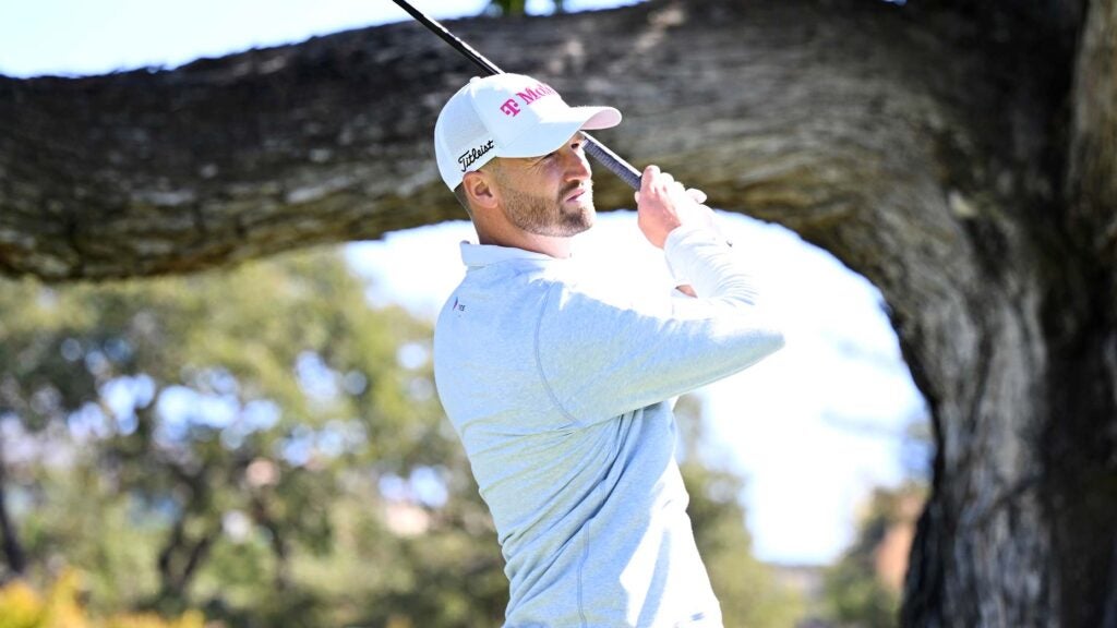 PGA Tour pro Wyndham Clark plays his shot from the ninth tee box during the Pro-Am prior to the 2024 Procore Championship at Silverado Resort.