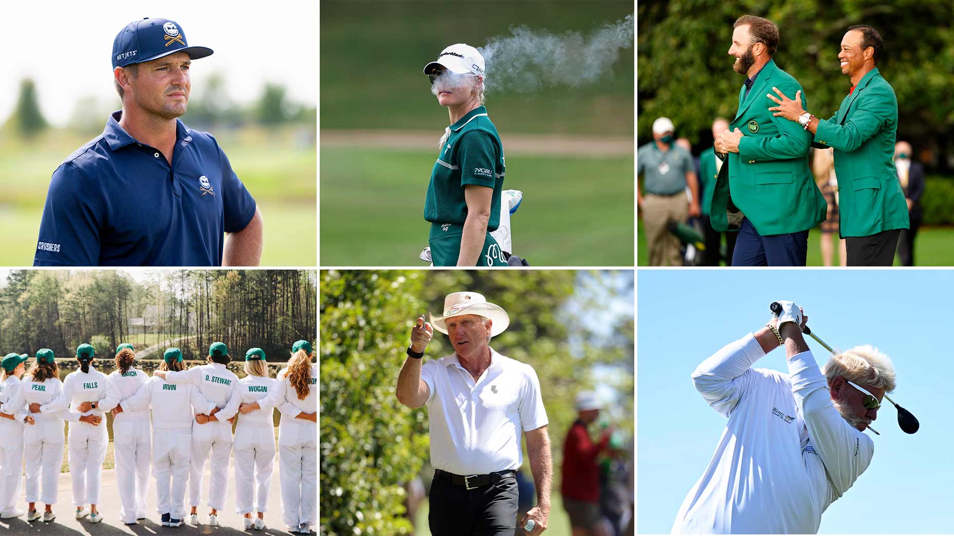 Six images of potential golf-themed Halloween costumes.