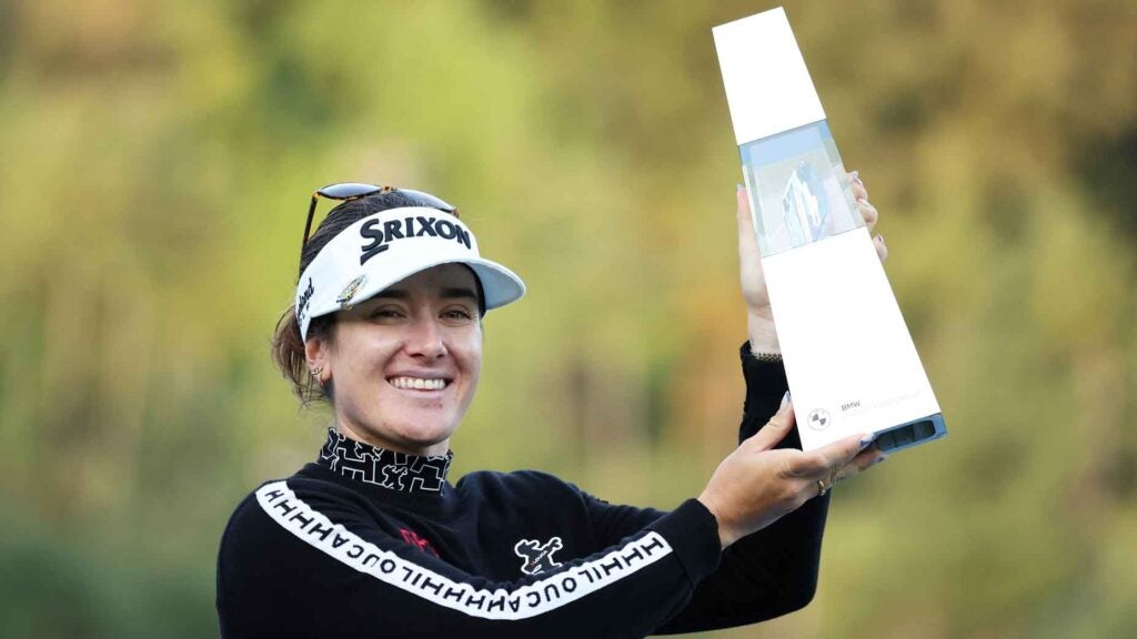 Hannah Green of Australia poses with the trophy after winning the tournament following the final round of the BMW Ladies Championship 2024 at Seowon Hills Country Club on October 20, 2024 in Paju, South Korea.