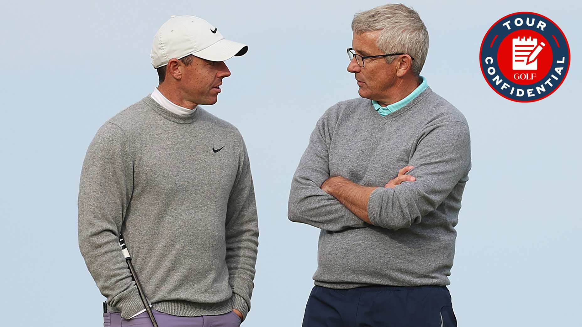 Rory McIlroy chats with Jay Monahan at the Alfred Dunhill Links Championship.